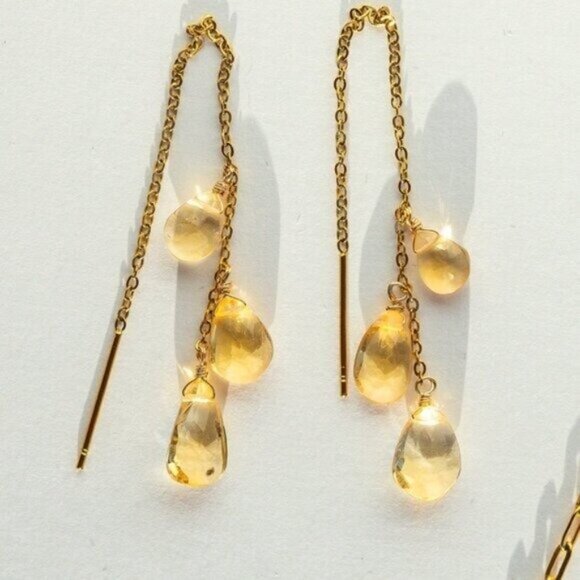 Stunning Citrine Earrings Threader Earrings Gemstone Jewelry Non-tarnish Gold - Picture 2 of 12